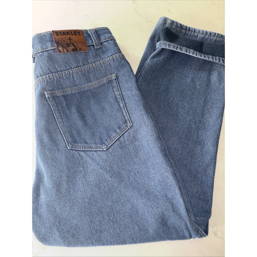 Stanley fleece lined warm dark wash work blue jeans mens 36x32